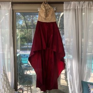 Beautiful gold and red high-low halter dress